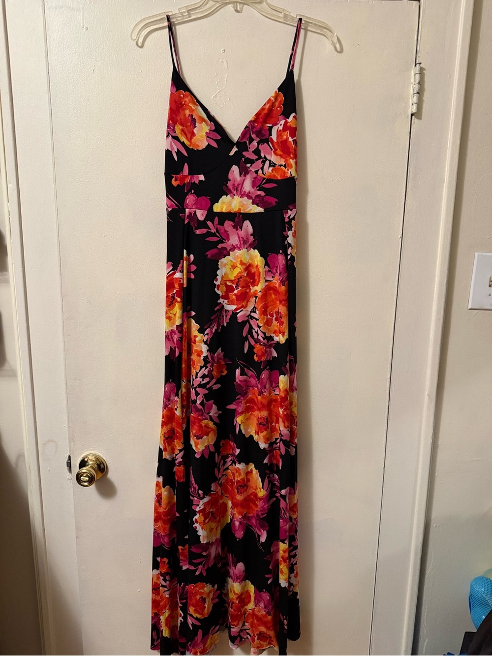 Hot Miami Styles Black Maxi Dress with Orange & Pink Floral Print
